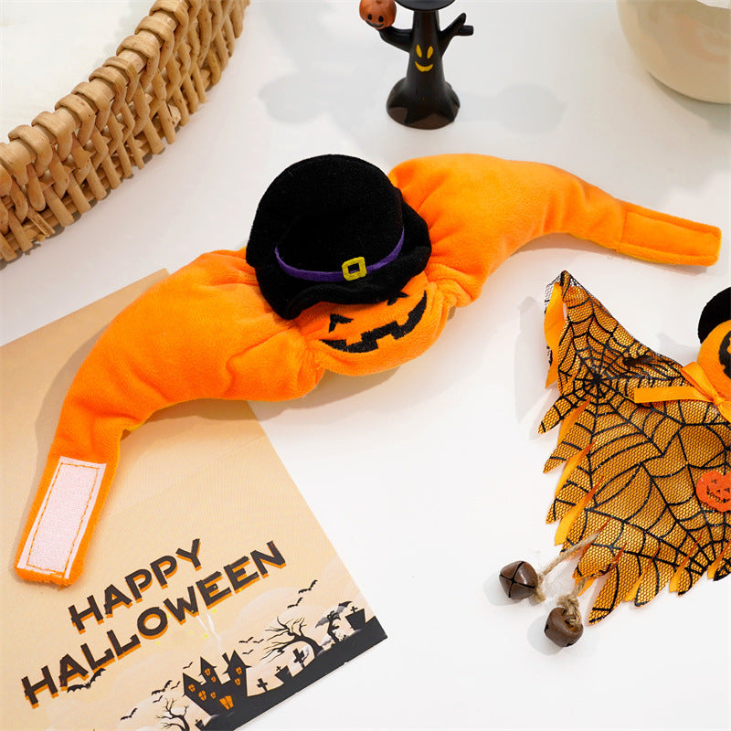 Paw Velour pumpkin pet costume, worn view