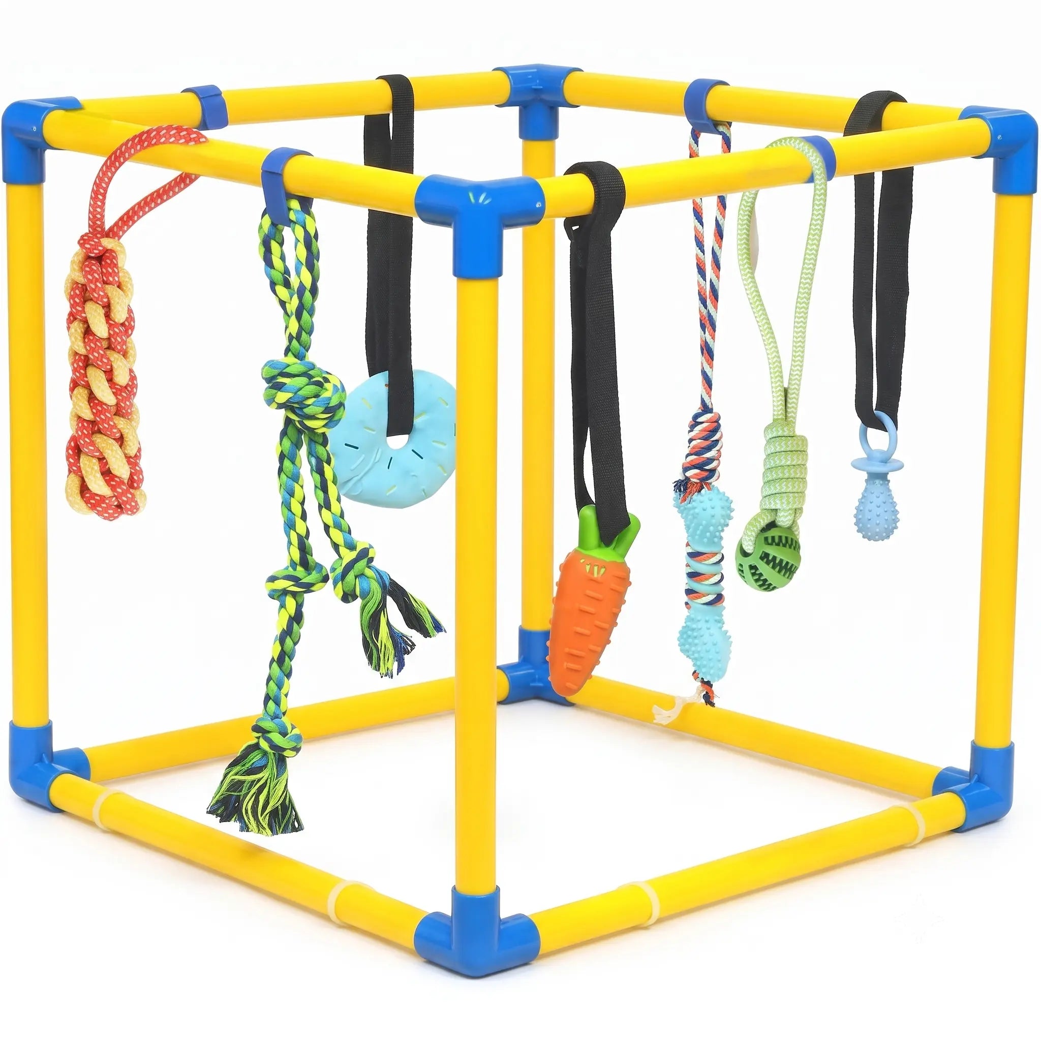 Interactive Puppy Play Gym with 8 Hanging Toys - Enrichment Activity Center for Small Dogs, Indoor PVC Frame, Adjustable Height, Includes Squeaky and Chew Toys