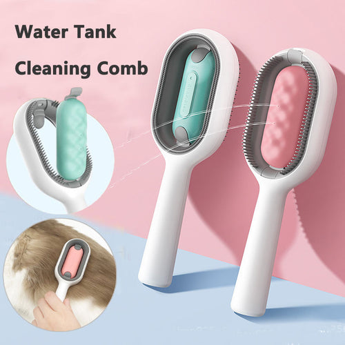 Paw Velour 4-in-1 Pet Grooming Brush with refillable water tank in mint and pink, used for deshedding pet fur