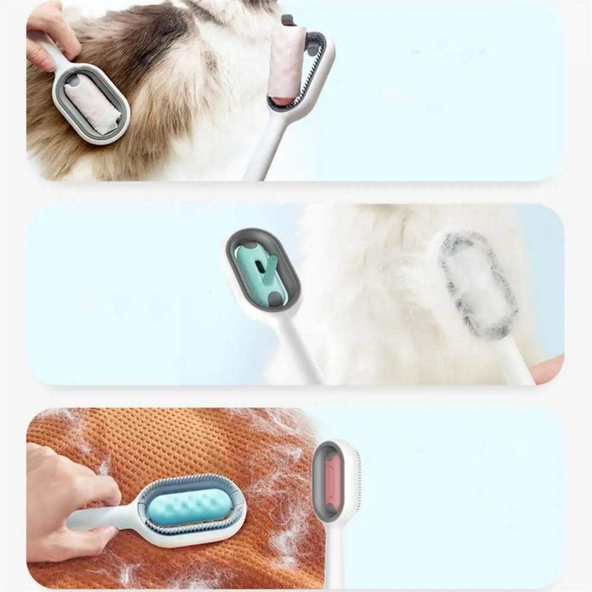 Close-up of Paw Velour brush removing loose fur from pet coat and fabric
