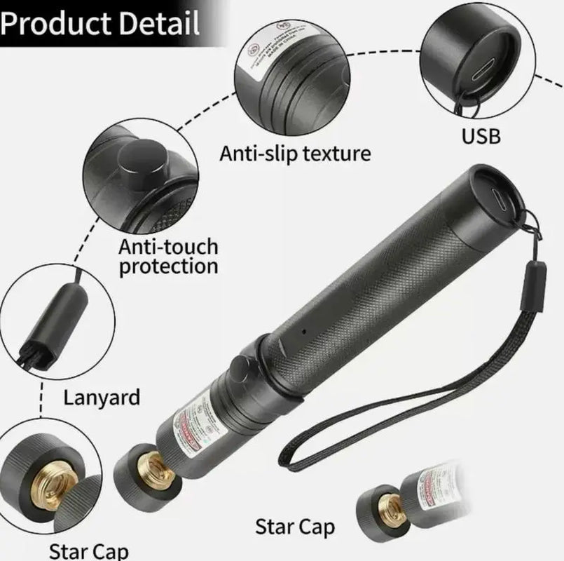 Rechargeable Green Laser Pointer and Line Light Flashlight for Presentations, Screen Displays, and Outdoor Use - Ideal for Office, Astronomy, Construction, and Pet Entertainment