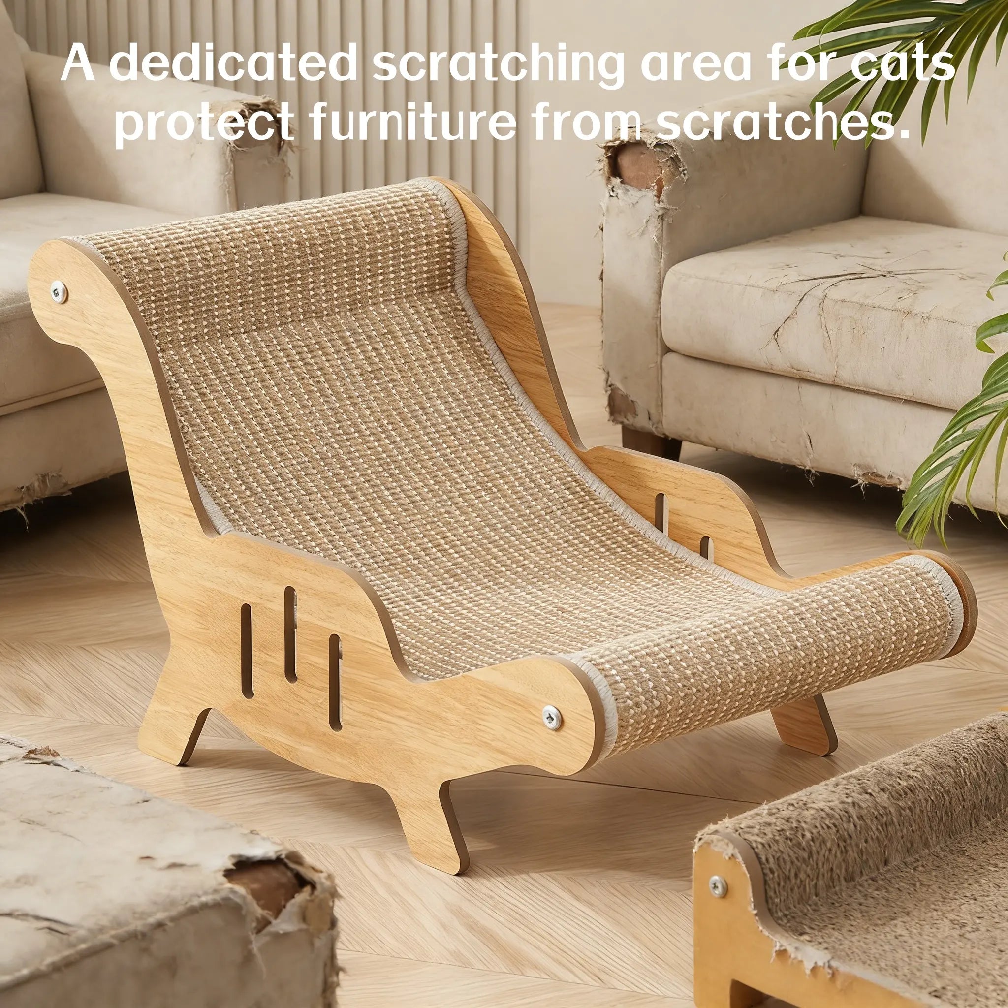 2-In-1 Sisal Cat Scratcher with Hammock & Lounge Chair No Shedding XL Size Breathable Durable All-Season Cat Bed for Claw Sharpening & Rest