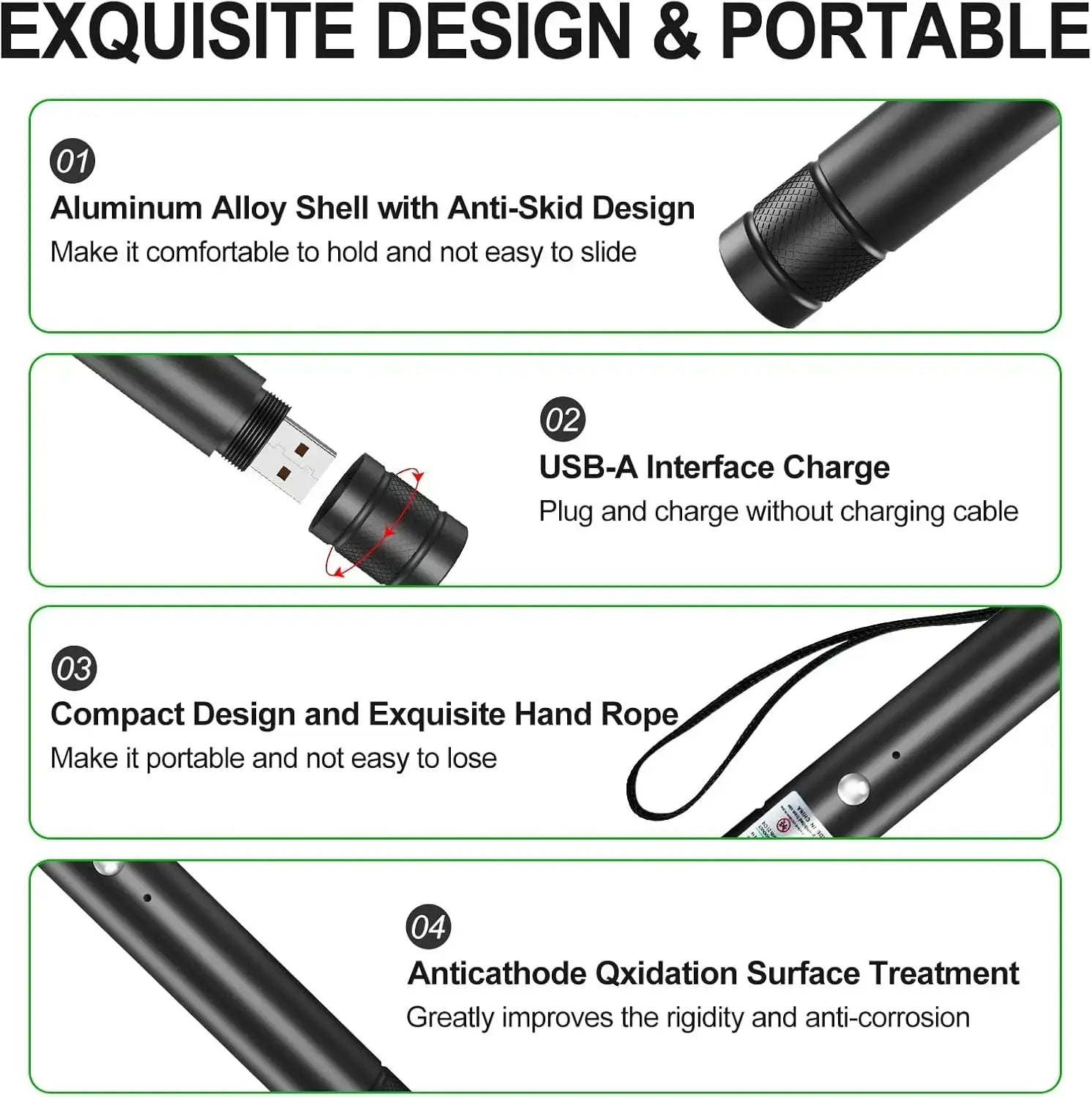 Rechargeable Green Laser Pointer and Line Light Flashlight for Presentations, Screen Displays, and Outdoor Use - Ideal for Office, Astronomy, Construction, and Pet Entertainment