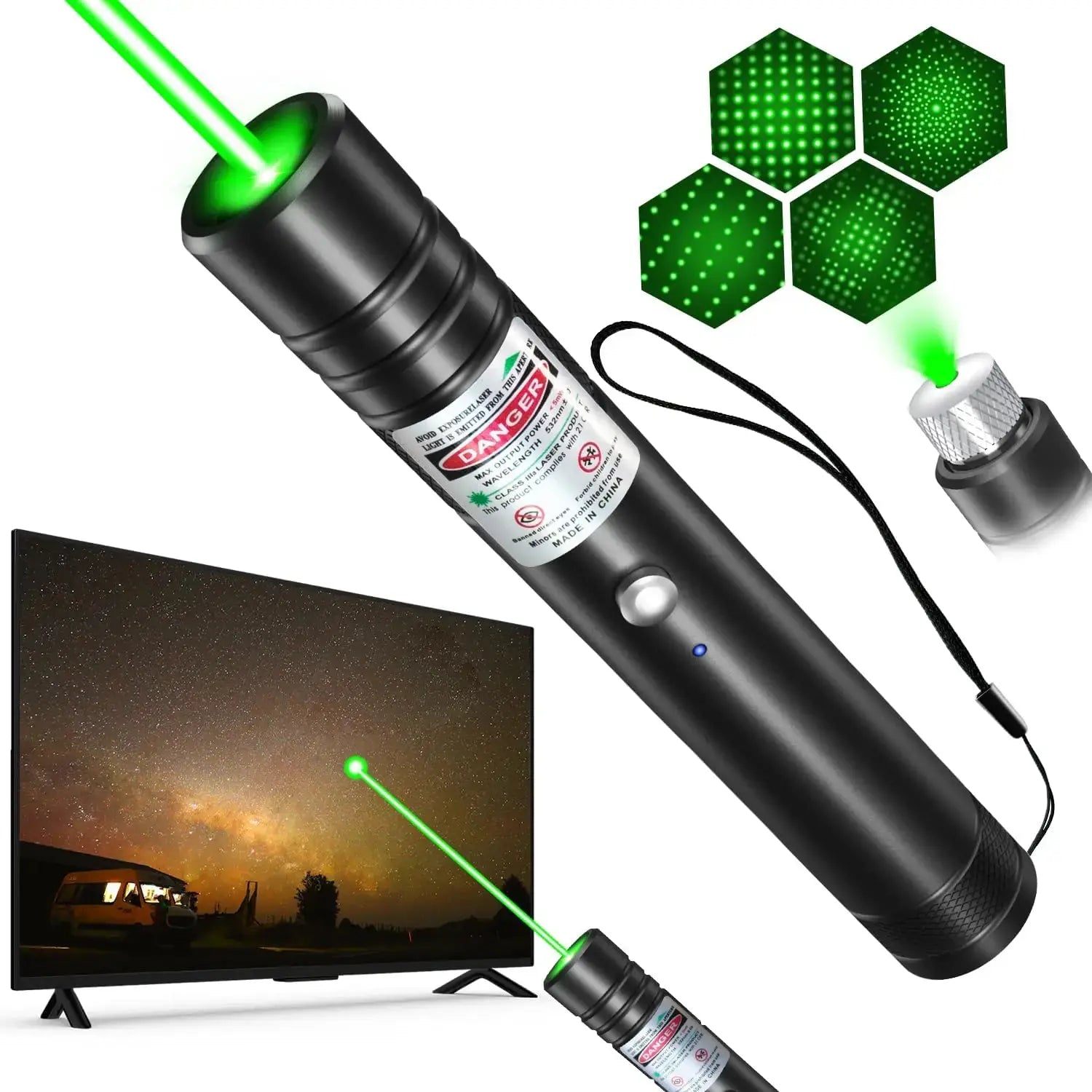 Rechargeable Green Laser Pointer and Line Light Flashlight for Presentations, Screen Displays, and Outdoor Use - Ideal for Office, Astronomy, Construction, and Pet Entertainment