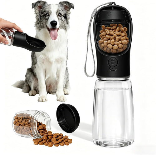 Portable dog water bottle with separate food storage container