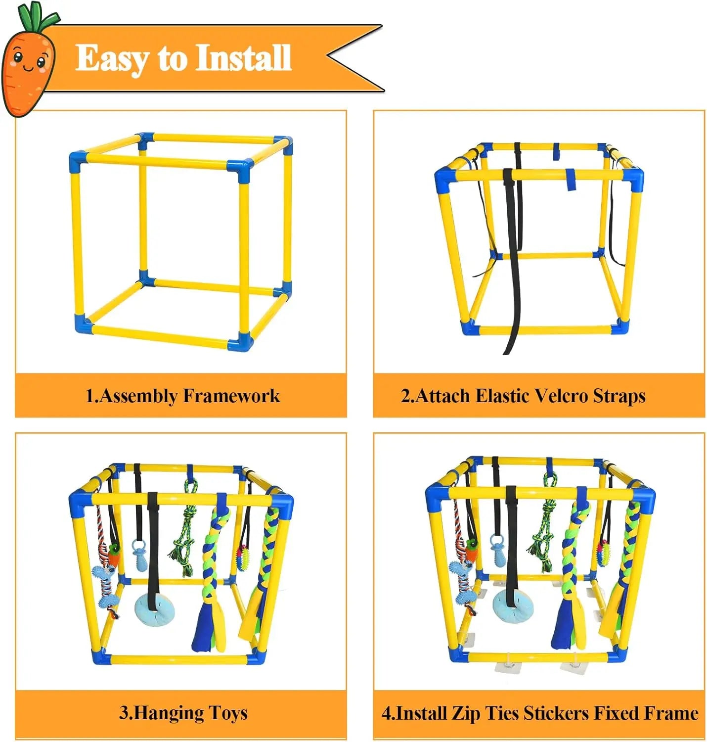 Interactive Puppy Play Gym with 8 Hanging Toys - Enrichment Activity Center for Small Dogs, Indoor PVC Frame, Adjustable Height, Includes Squeaky and Chew Toys