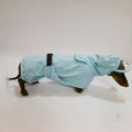 Paw Velour waterproof hooded poncho raincoat on a dog