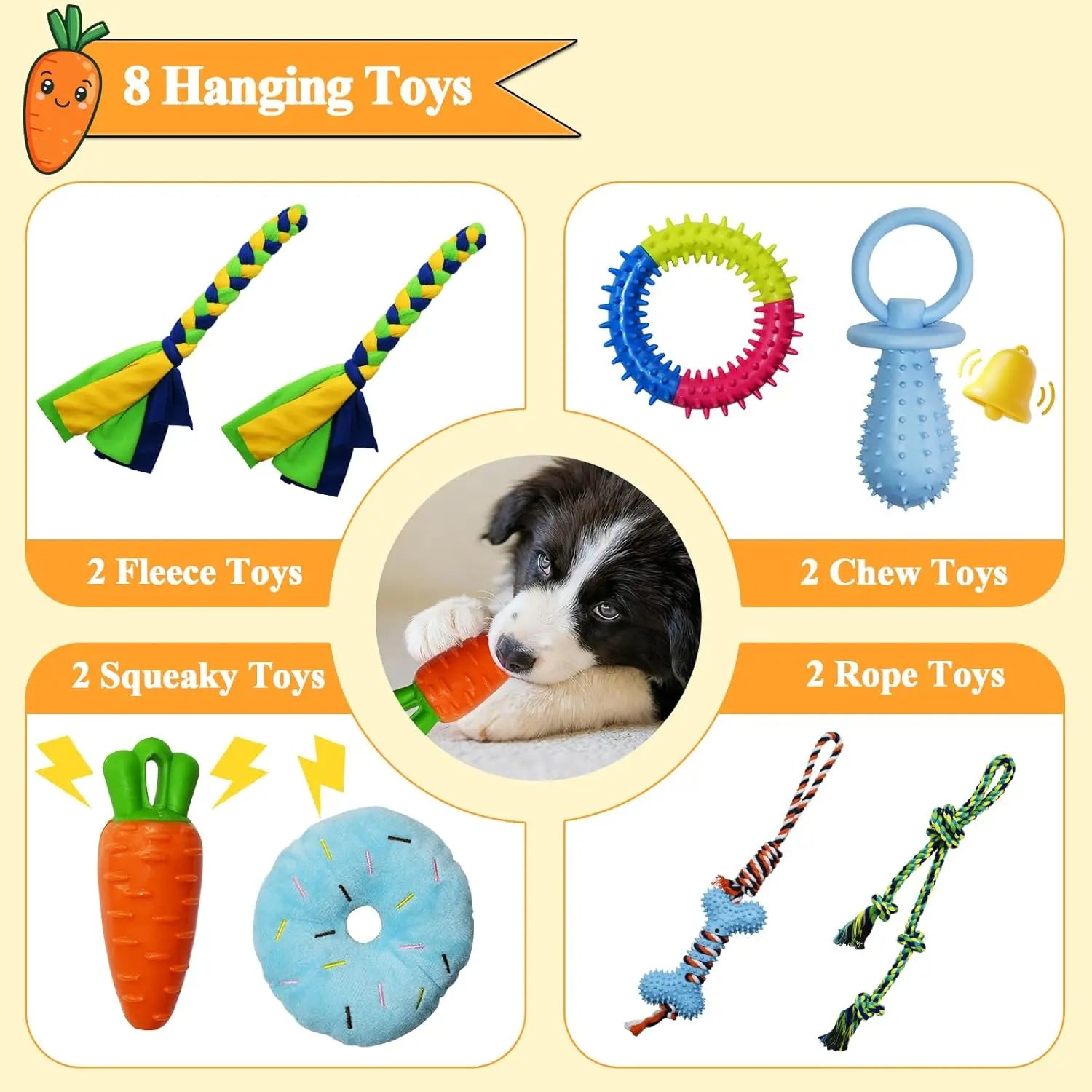 Interactive Puppy Play Gym with 8 Hanging Toys - Enrichment Activity Center for Small Dogs, Indoor PVC Frame, Adjustable Height, Includes Squeaky and Chew Toys